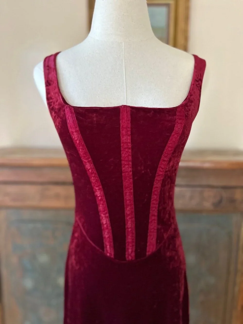 Vintage Betsey Johnson New York Crimson Velvet Corset Dress - Picture 2 of 9